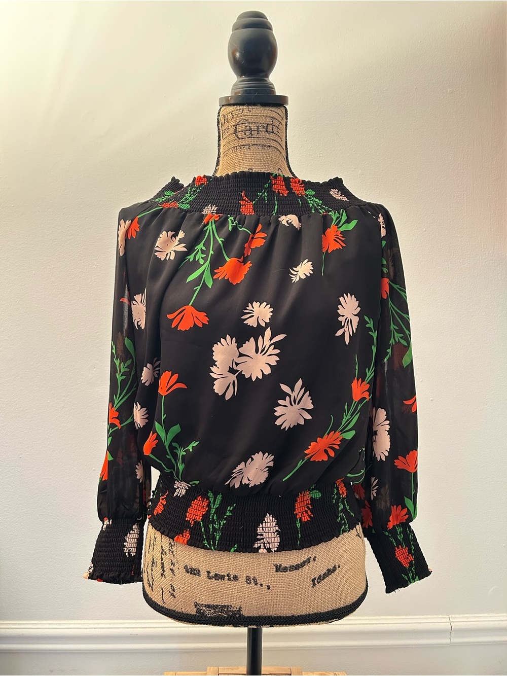 Catherine Malandrino Floral Smocked-Neck Blouse XS